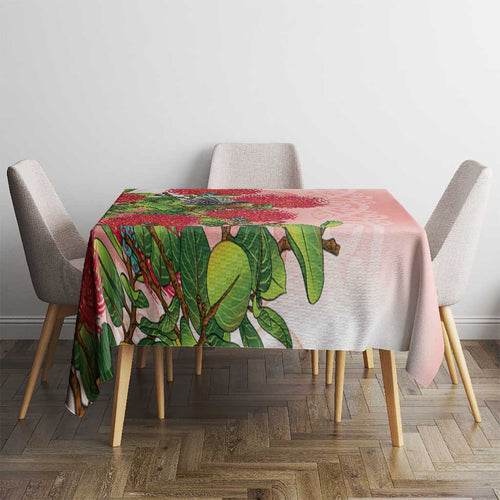 New Zealand Fantail Tablecloth Maori Koru With Pohutukawa Flowers - Aussie Hoodie