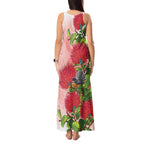New Zealand Fantail Tank Maxi Dress Maori Koru With Pohutukawa Flowers - Aussie Hoodie