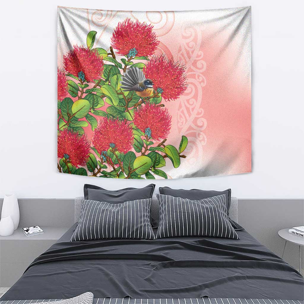 New Zealand Fantail Tapestry Maori Koru With Pohutukawa Flowers - Aussie Hoodie