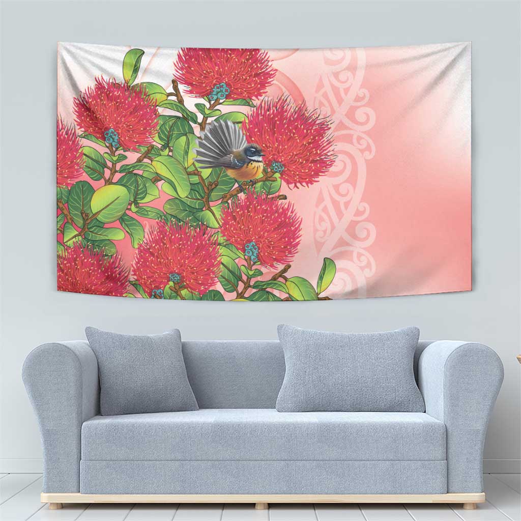 New Zealand Fantail Tapestry Maori Koru With Pohutukawa Flowers - Aussie Hoodie
