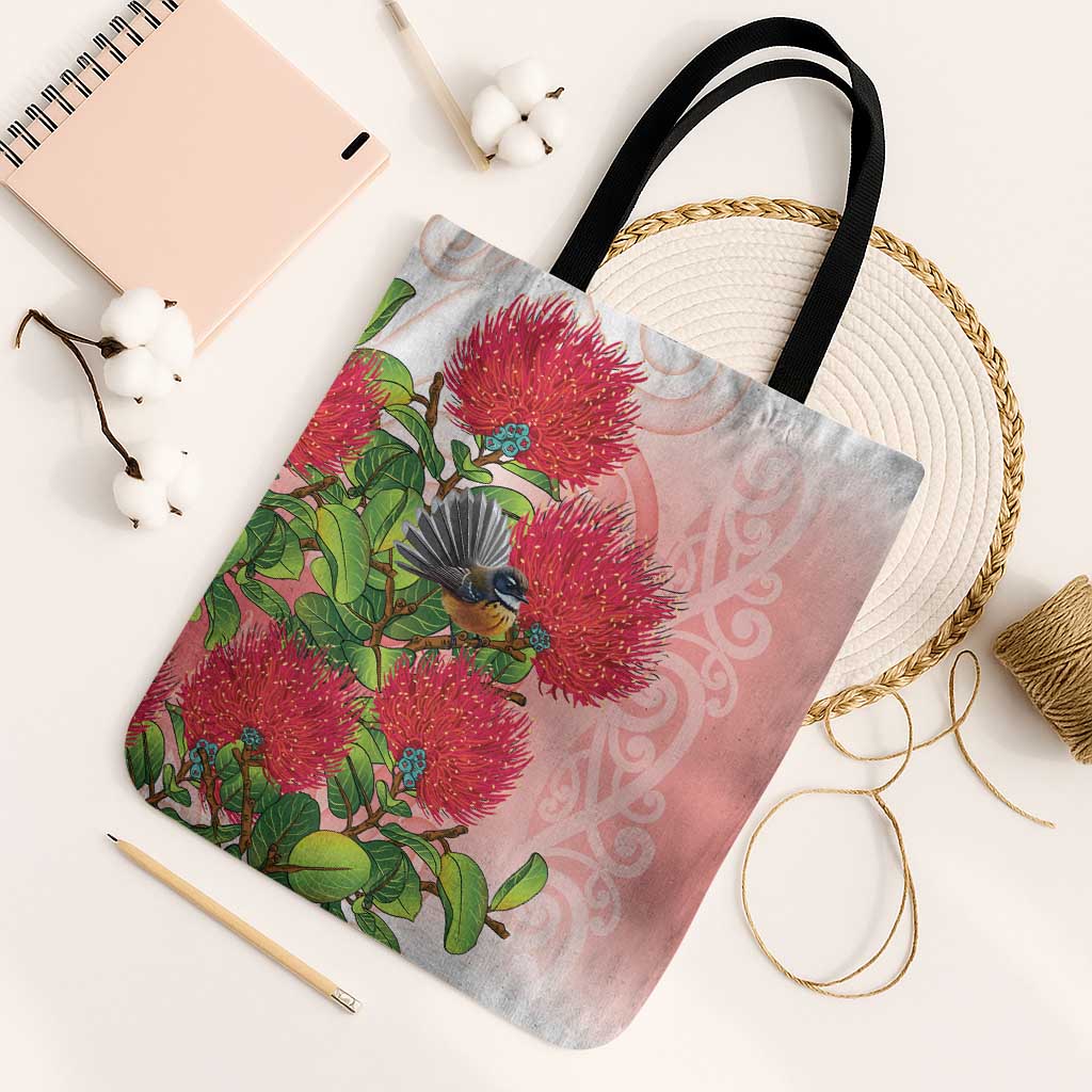 New Zealand Fantail Tote Bag Maori Koru With Pohutukawa Flowers - Aussie Hoodie