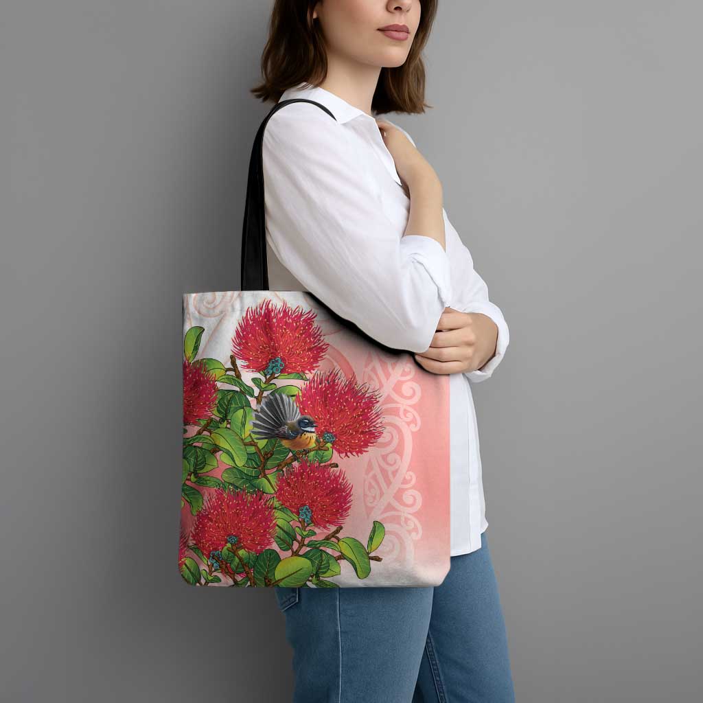 New Zealand Fantail Tote Bag Maori Koru With Pohutukawa Flowers - Aussie Hoodie