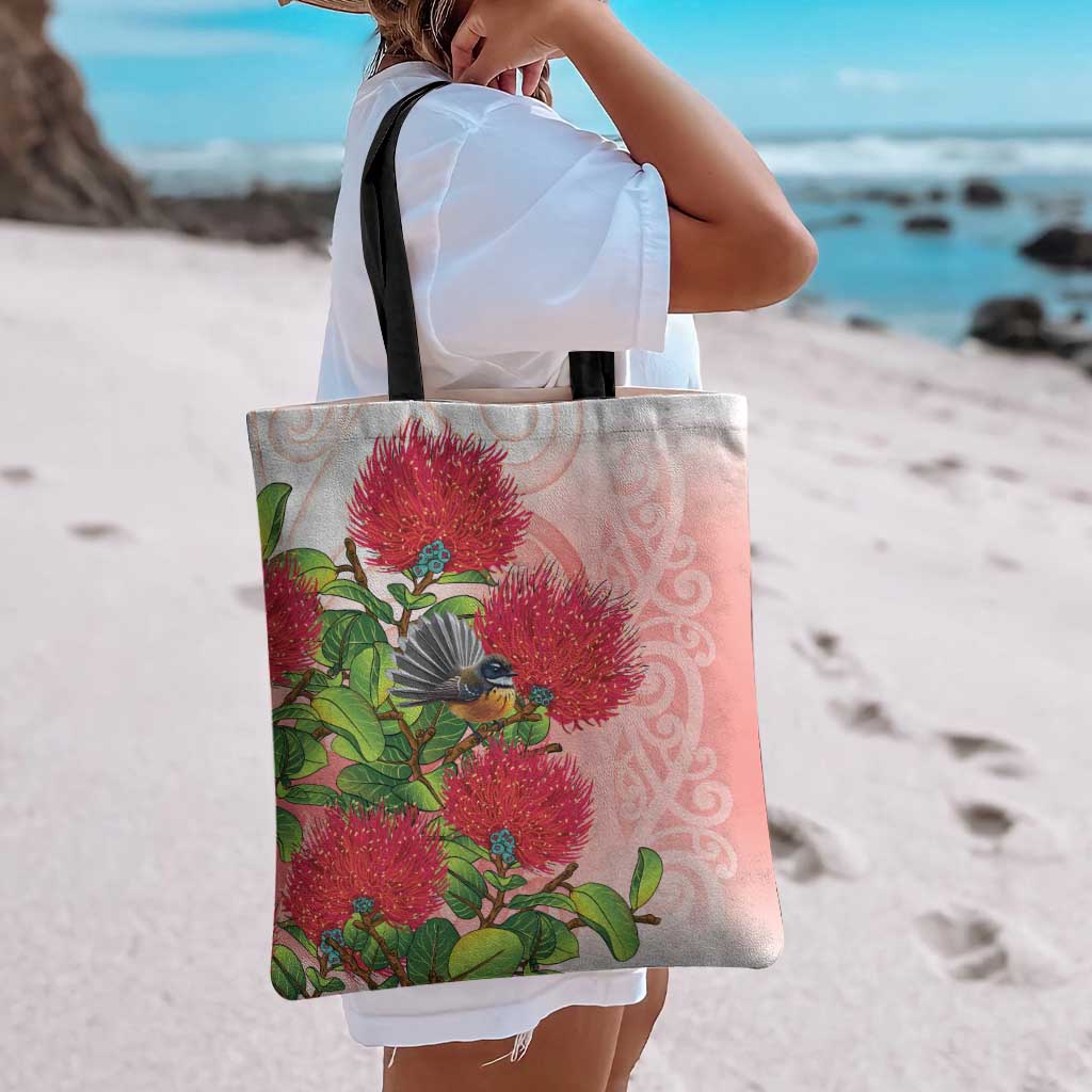 New Zealand Fantail Tote Bag Maori Koru With Pohutukawa Flowers - Aussie Hoodie