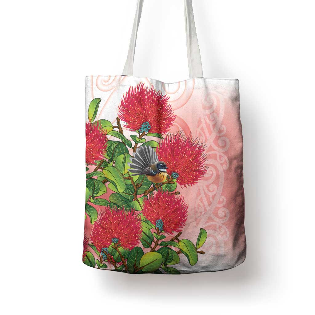 New Zealand Fantail Tote Bag Maori Koru With Pohutukawa Flowers - Aussie Hoodie