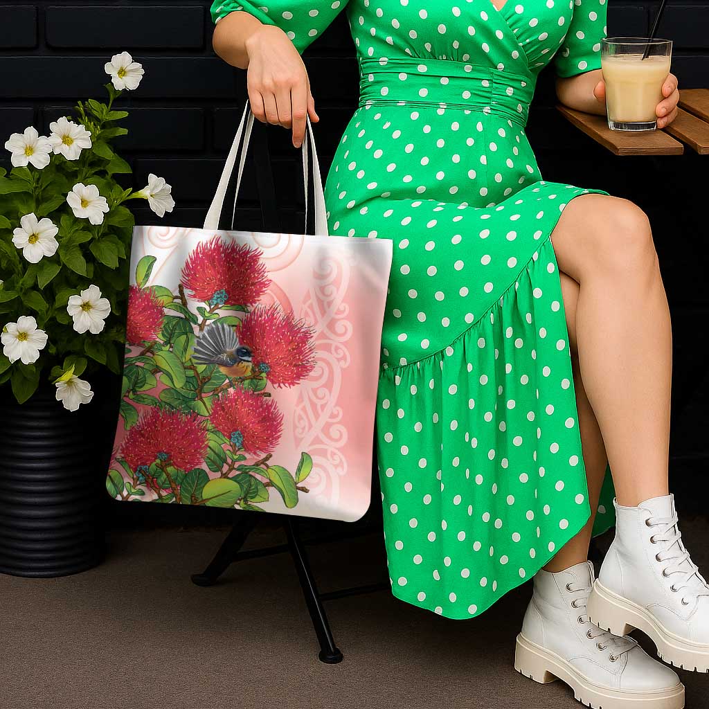 New Zealand Fantail Tote Bag Maori Koru With Pohutukawa Flowers - Aussie Hoodie