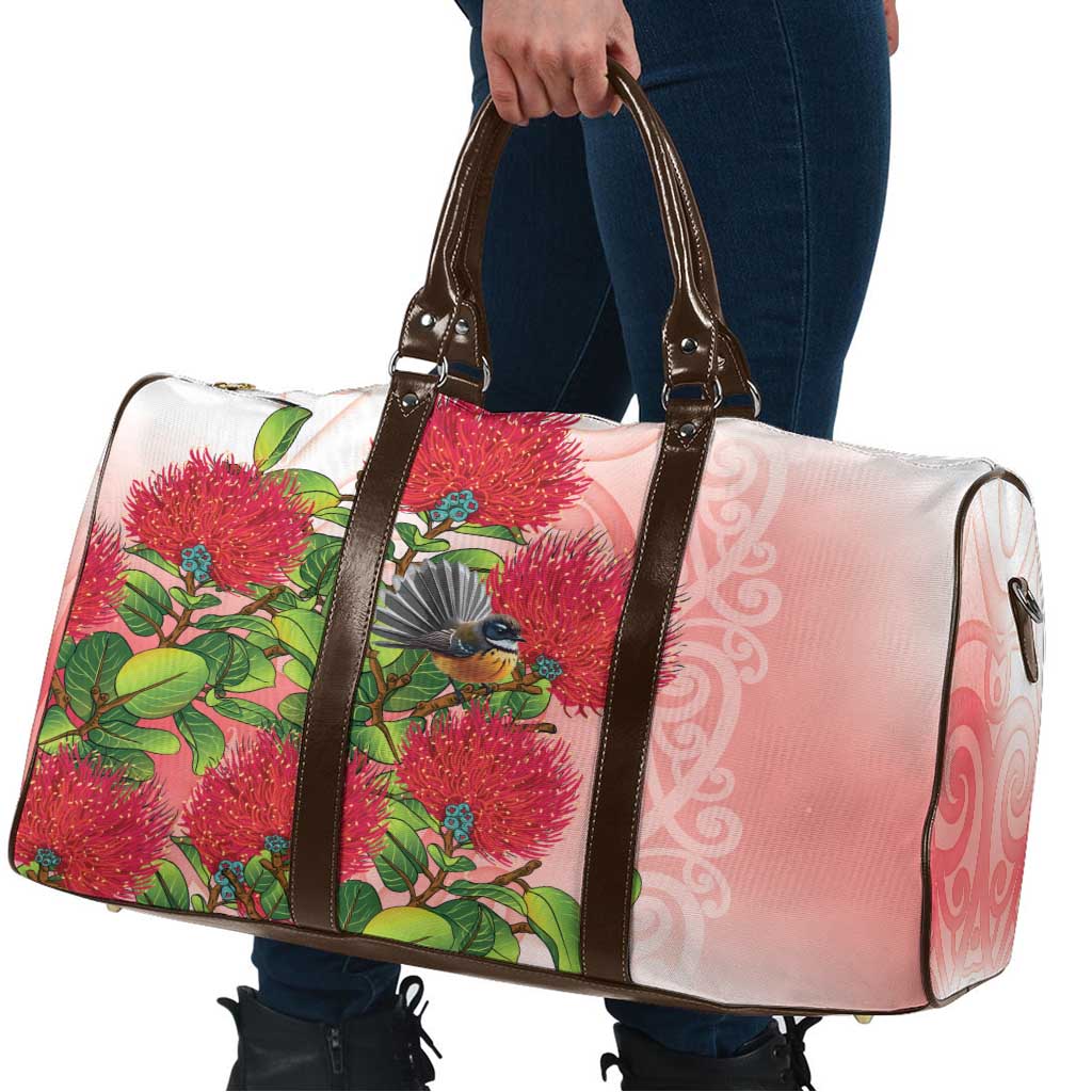 New Zealand Fantail Travel Bag Maori Koru With Pohutukawa Flowers - Aussie Hoodie