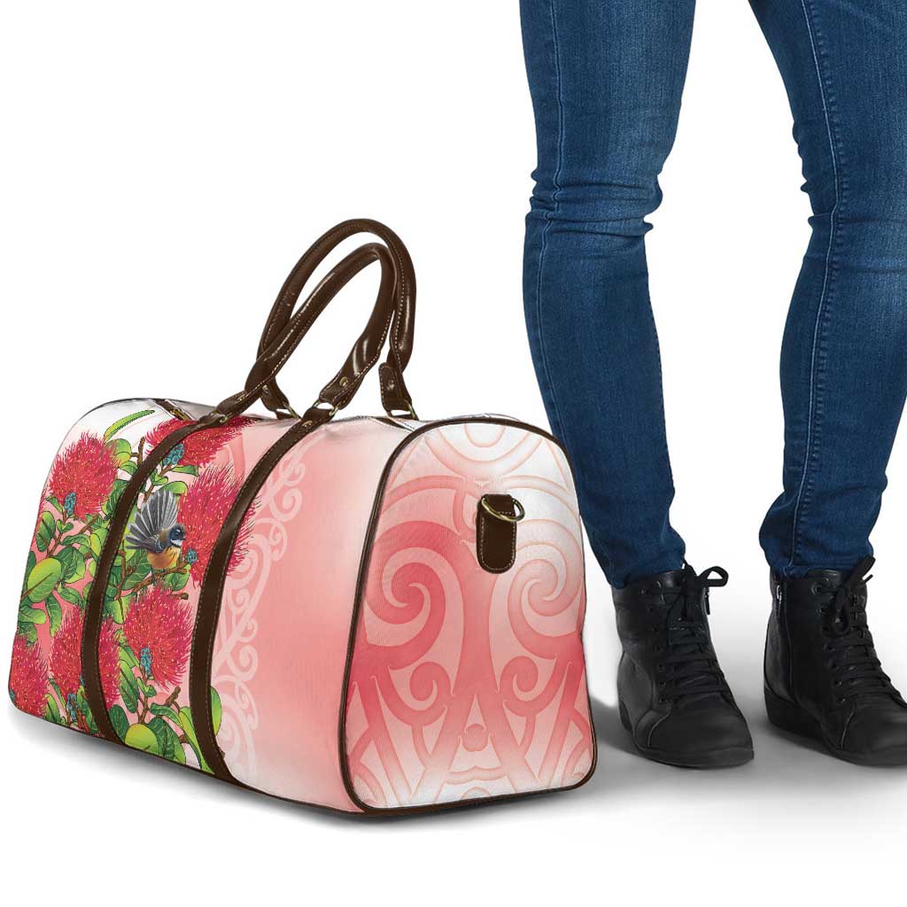 New Zealand Fantail Travel Bag Maori Koru With Pohutukawa Flowers - Aussie Hoodie