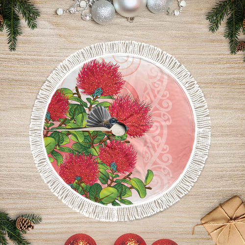 New Zealand Fantail Tree Skirt Maori Koru With Pohutukawa Flowers