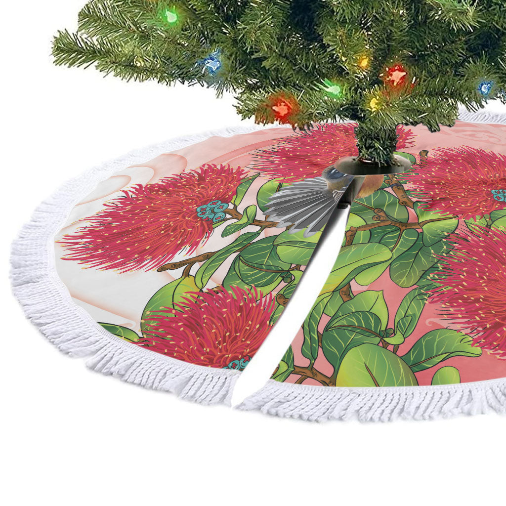New Zealand Fantail Tree Skirt Maori Koru With Pohutukawa Flowers