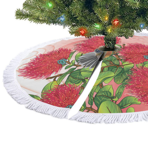 New Zealand Fantail Tree Skirt Maori Koru With Pohutukawa Flowers