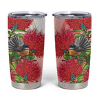 New Zealand Fantail Tumbler Cup Maori Koru With Pohutukawa Flowers - Aussie Hoodie