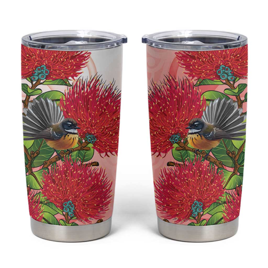 New Zealand Fantail Tumbler Cup Maori Koru With Pohutukawa Flowers - Aussie Hoodie