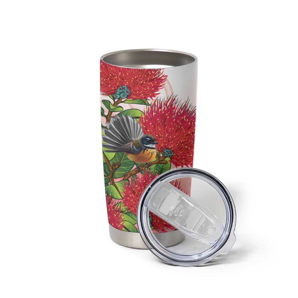 New Zealand Fantail Tumbler Cup Maori Koru With Pohutukawa Flowers - Aussie Hoodie