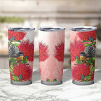 New Zealand Fantail Tumbler Cup Maori Koru With Pohutukawa Flowers - Aussie Hoodie