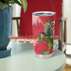 New Zealand Fantail Tumbler Cup Maori Koru With Pohutukawa Flowers - Aussie Hoodie