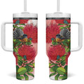 New Zealand Fantail Tumbler With Handle Maori Koru With Pohutukawa Flowers - Aussie Hoodie