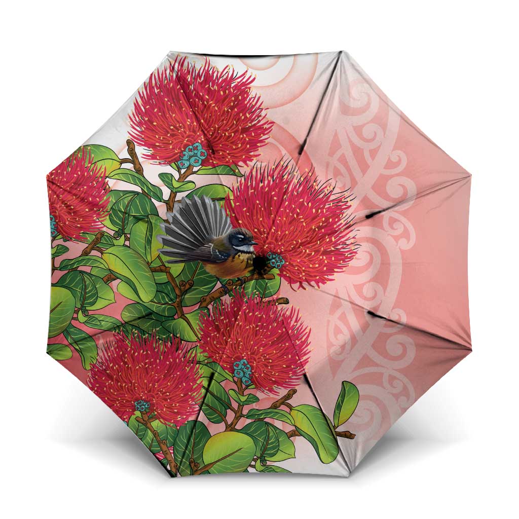 New Zealand Fantail Umbrella Maori Koru With Pohutukawa Flowers - Aussie Hoodie