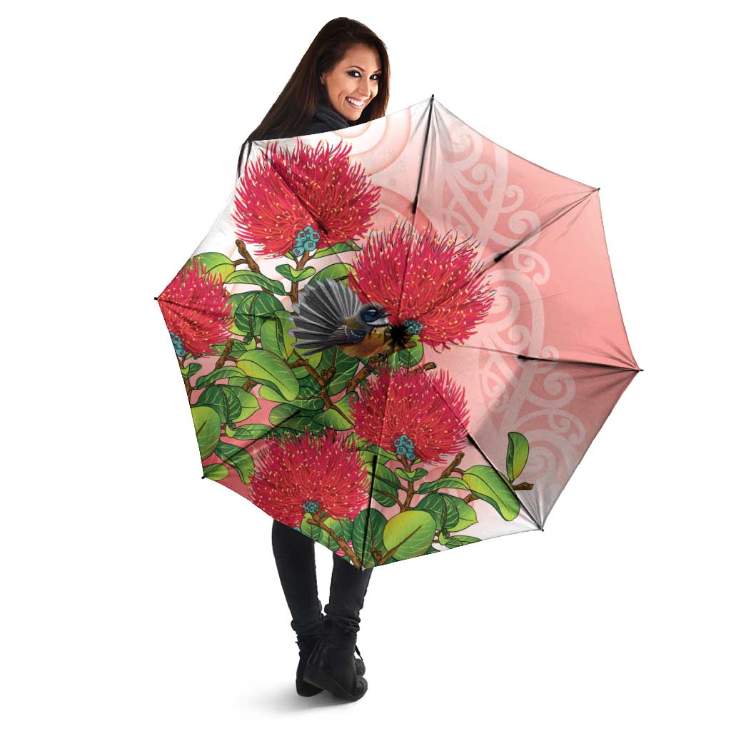 New Zealand Fantail Umbrella Maori Koru With Pohutukawa Flowers - Aussie Hoodie