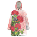 New Zealand Fantail Wearable Blanket Hoodie Maori Koru With Pohutukawa Flowers - Aussie Hoodie