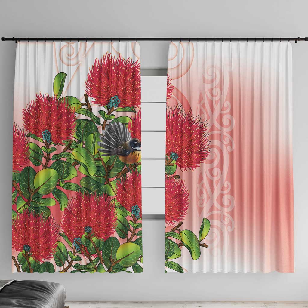 New Zealand Fantail Window Curtain Maori Koru With Pohutukawa Flowers - Aussie Hoodie