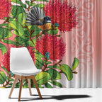New Zealand Fantail Window Curtain Maori Koru With Pohutukawa Flowers - Aussie Hoodie