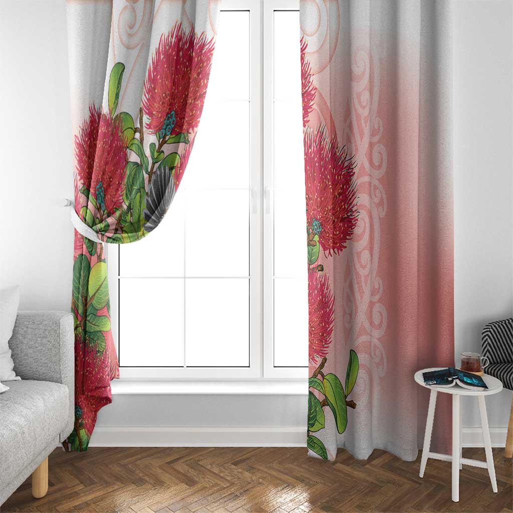 New Zealand Fantail Window Curtain Maori Koru With Pohutukawa Flowers - Aussie Hoodie