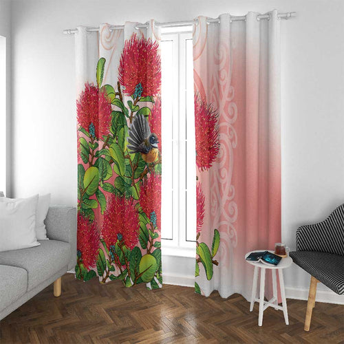 New Zealand Fantail Window Curtain Maori Koru With Pohutukawa Flowers - Aussie Hoodie