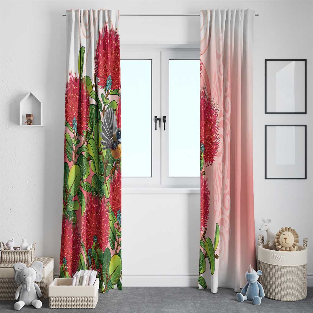 New Zealand Fantail Window Curtain Maori Koru With Pohutukawa Flowers - Aussie Hoodie