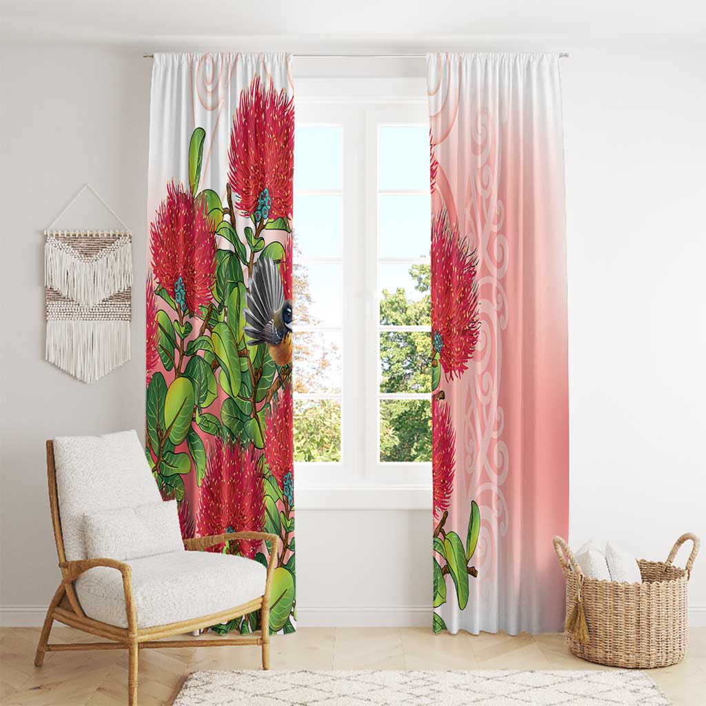 New Zealand Fantail Window Curtain Maori Koru With Pohutukawa Flowers - Aussie Hoodie