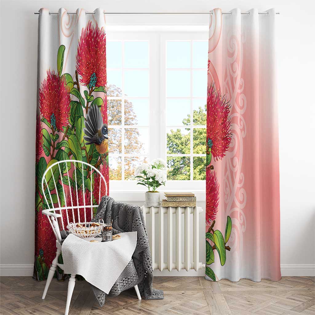 New Zealand Fantail Window Curtain Maori Koru With Pohutukawa Flowers - Aussie Hoodie