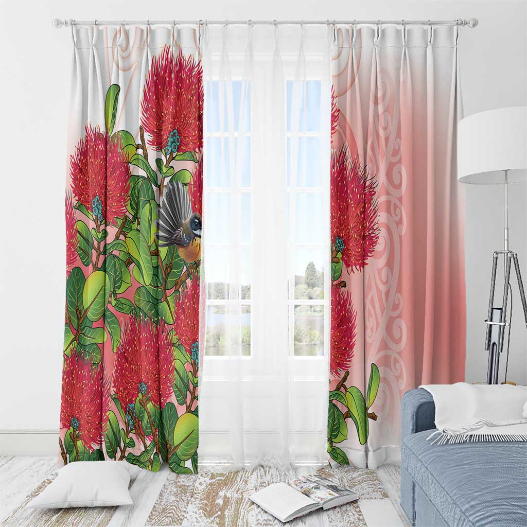 New Zealand Fantail Window Curtain Maori Koru With Pohutukawa Flowers - Aussie Hoodie