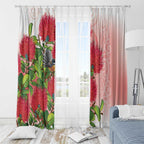 New Zealand Fantail Window Curtain Maori Koru With Pohutukawa Flowers - Aussie Hoodie