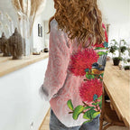 New Zealand Fantail Women Casual Shirt Maori Koru With Pohutukawa Flowers - Aussie Hoodie