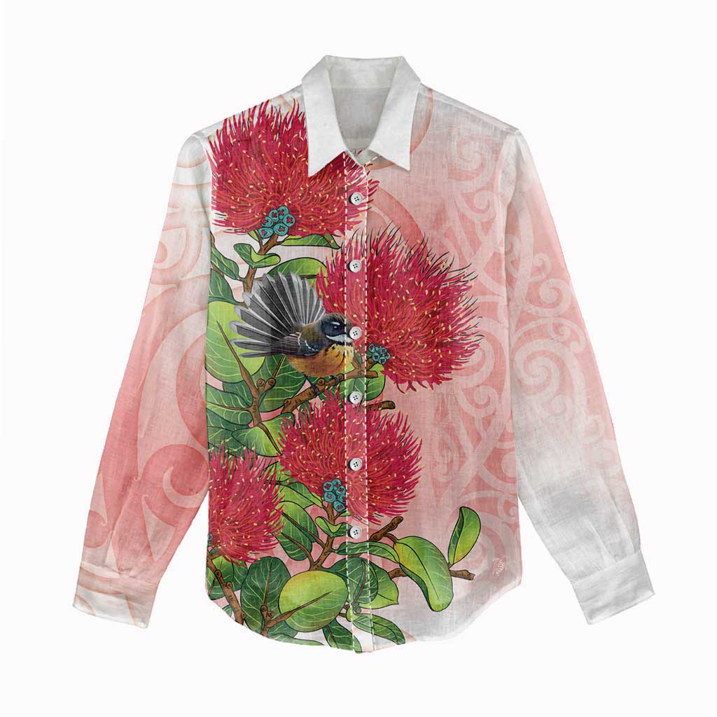 New Zealand Fantail Women Casual Shirt Maori Koru With Pohutukawa Flowers - Aussie Hoodie