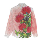 New Zealand Fantail Women Casual Shirt Maori Koru With Pohutukawa Flowers - Aussie Hoodie