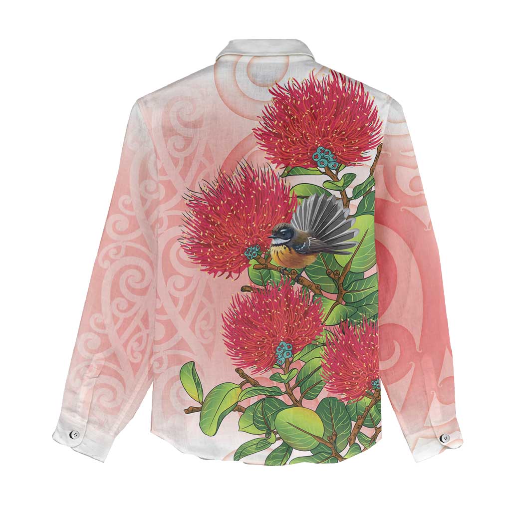 New Zealand Fantail Women Casual Shirt Maori Koru With Pohutukawa Flowers - Aussie Hoodie