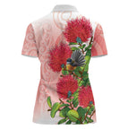 New Zealand Fantail Women Polo Shirt Maori Koru With Pohutukawa Flowers - Aussie Hoodie