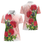 New Zealand Fantail Women Polo Shirt Maori Koru With Pohutukawa Flowers - Aussie Hoodie