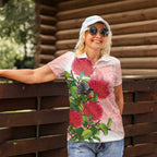 New Zealand Fantail Women Polo Shirt Maori Koru With Pohutukawa Flowers - Aussie Hoodie
