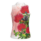 New Zealand Fantail Women Sleeveless Polo Shirt Maori Koru With Pohutukawa Flowers - Aussie Hoodie