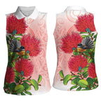 New Zealand Fantail Women Sleeveless Polo Shirt Maori Koru With Pohutukawa Flowers - Aussie Hoodie