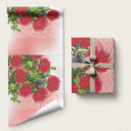 New Zealand Fantail Wrapping Paper Maori Koru With Pohutukawa Flowers