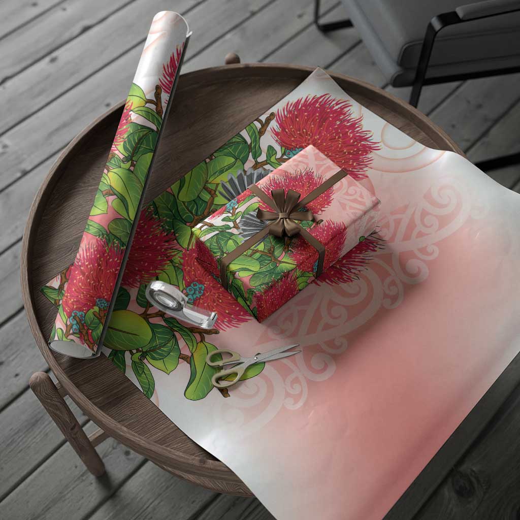New Zealand Fantail Wrapping Paper Maori Koru With Pohutukawa Flowers