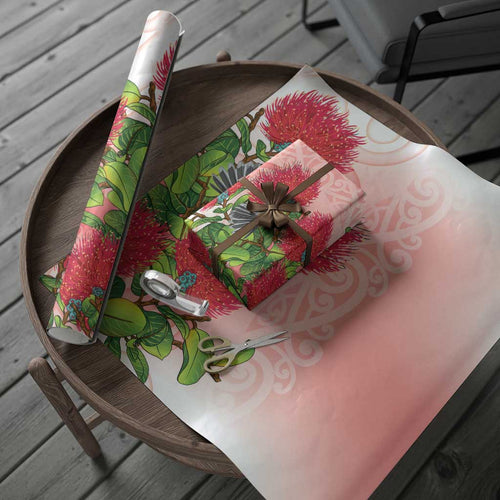 New Zealand Fantail Wrapping Paper Maori Koru With Pohutukawa Flowers
