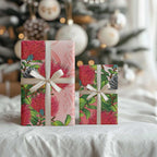 New Zealand Fantail Wrapping Paper Maori Koru With Pohutukawa Flowers