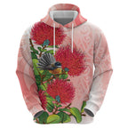 New Zealand Fantail Zip Hoodie Maori Koru With Pohutukawa Flowers - Aussie Hoodie