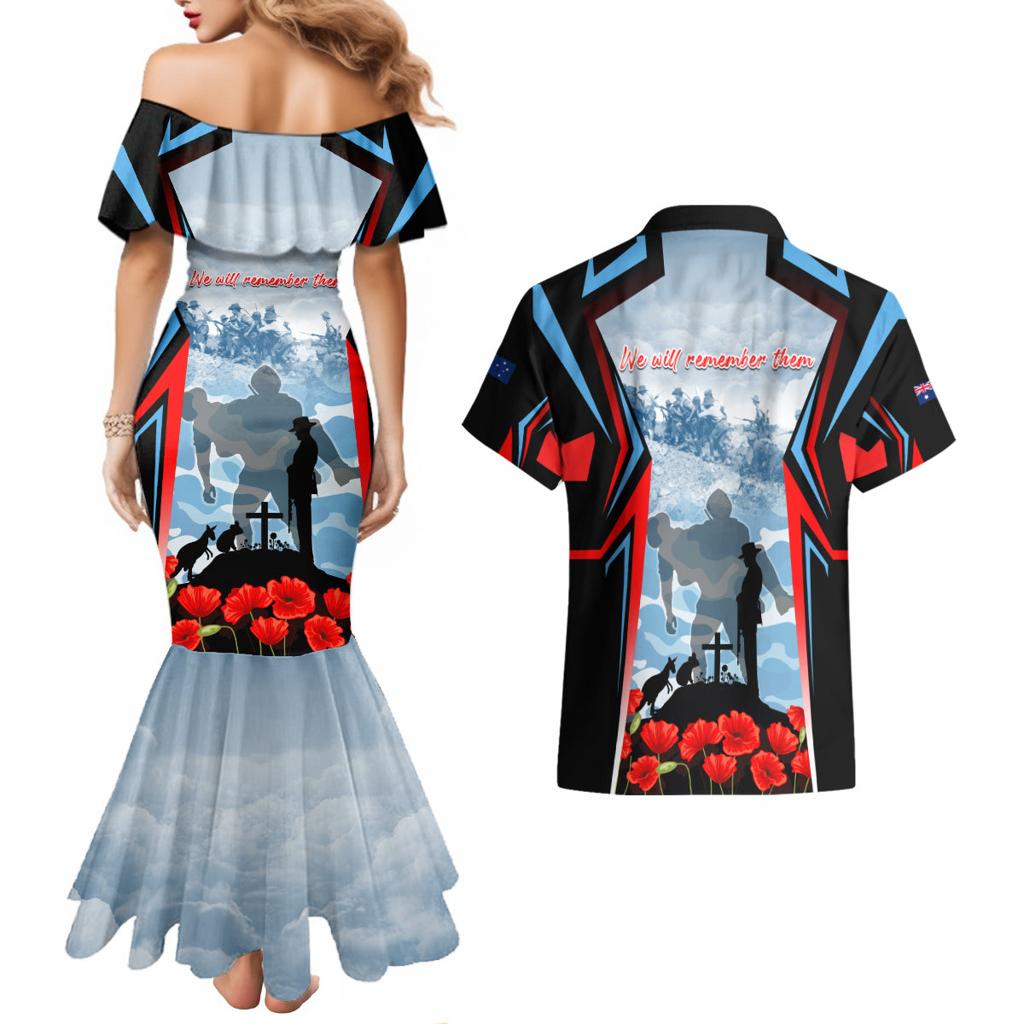 Australia ANZAC Day Couples Matching Mermaid Dress and Hawaiian Shirt Gallipoli Soldiers Simple Style