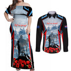 Australia ANZAC Day Couples Matching Off Shoulder Maxi Dress and Long Sleeve Button Shirt Gallipoli Soldiers Simple Style