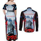 Australia ANZAC Day Couples Matching Off Shoulder Maxi Dress and Long Sleeve Button Shirt Gallipoli Soldiers Simple Style