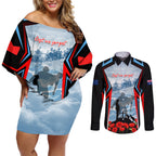 Australia ANZAC Day Couples Matching Off Shoulder Short Dress and Long Sleeve Button Shirt Gallipoli Soldiers Simple Style